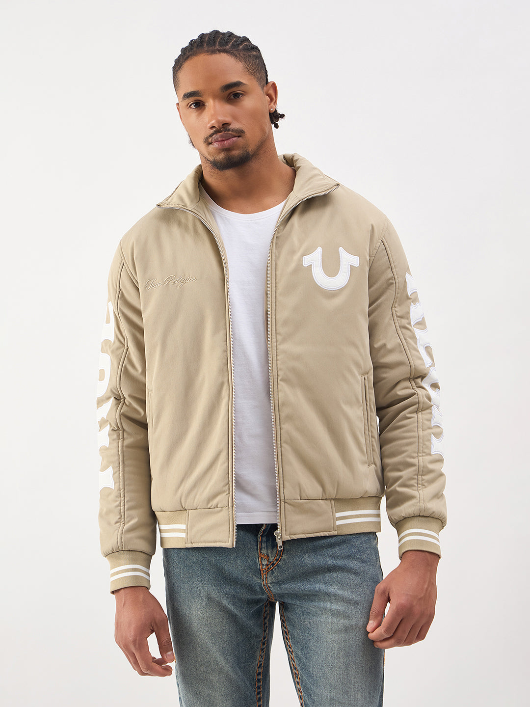 TRUE RELIGION Men Beige High Neck Jacket