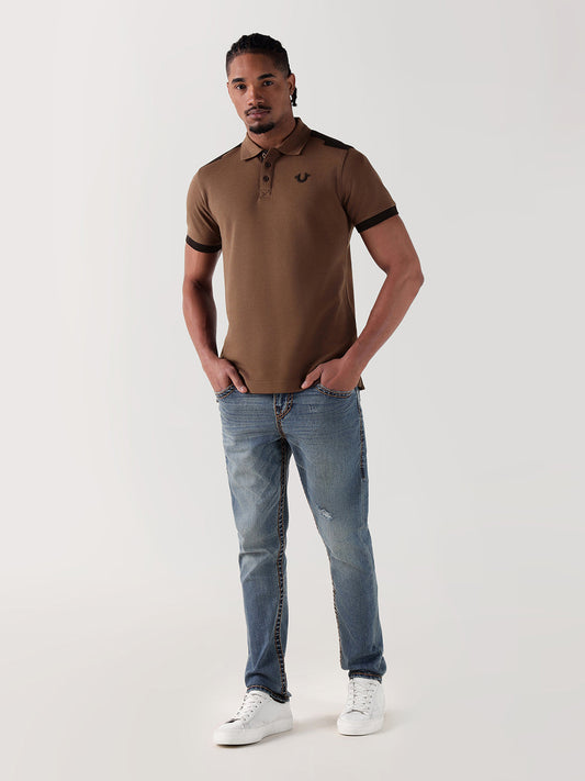 TRUE RELIGION Men Brown Logo Regular Fit Polo T-Shirt