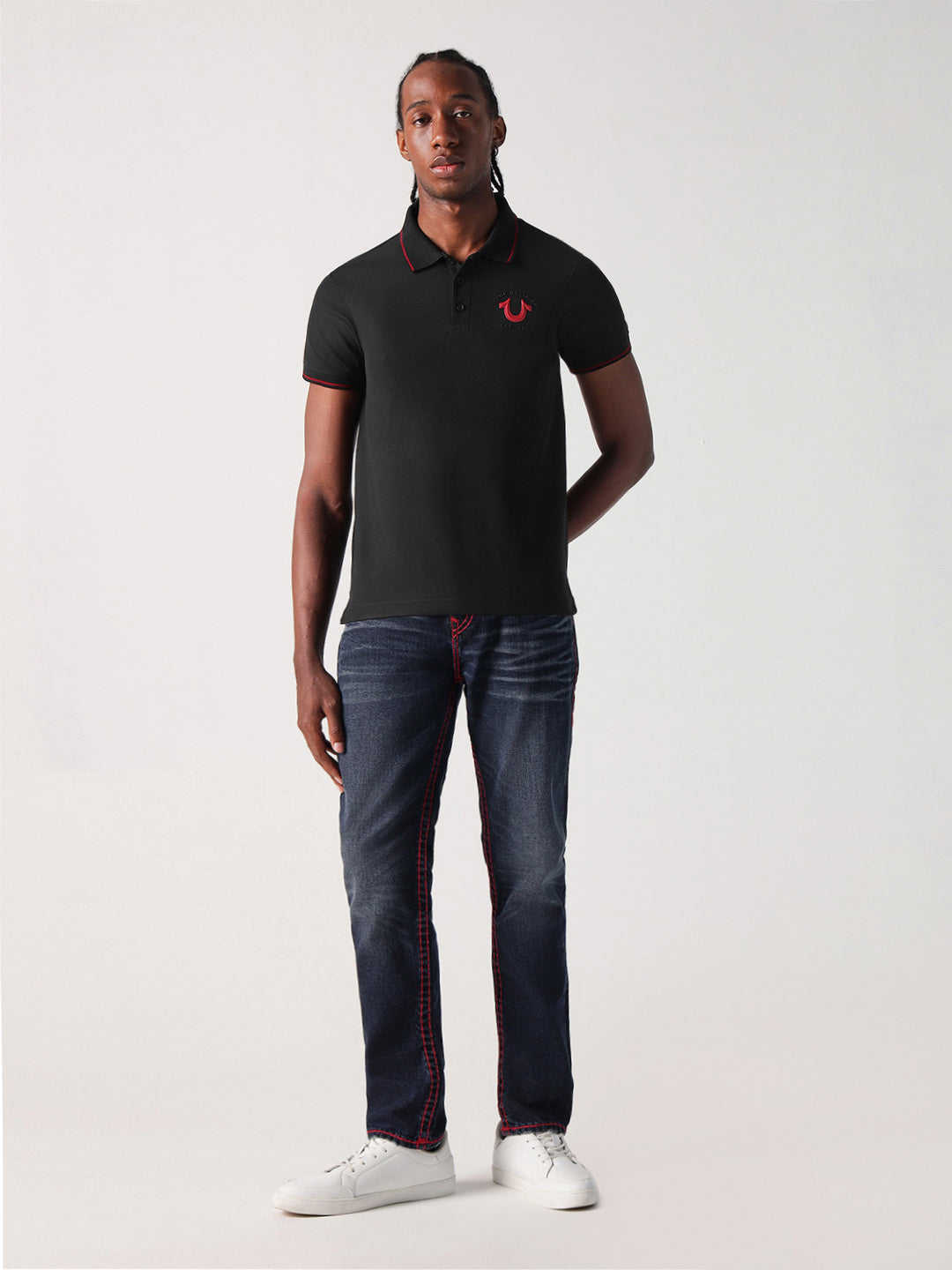 True Religion Men Black Solid Polo Tshirt