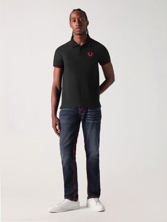 True Religion Men Black Solid Polo Tshirt