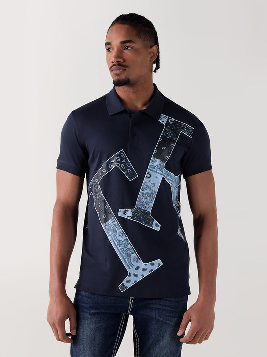 TRUE RELIGION Men Navy Blue Printed Regular Fit Polo T-Shirt