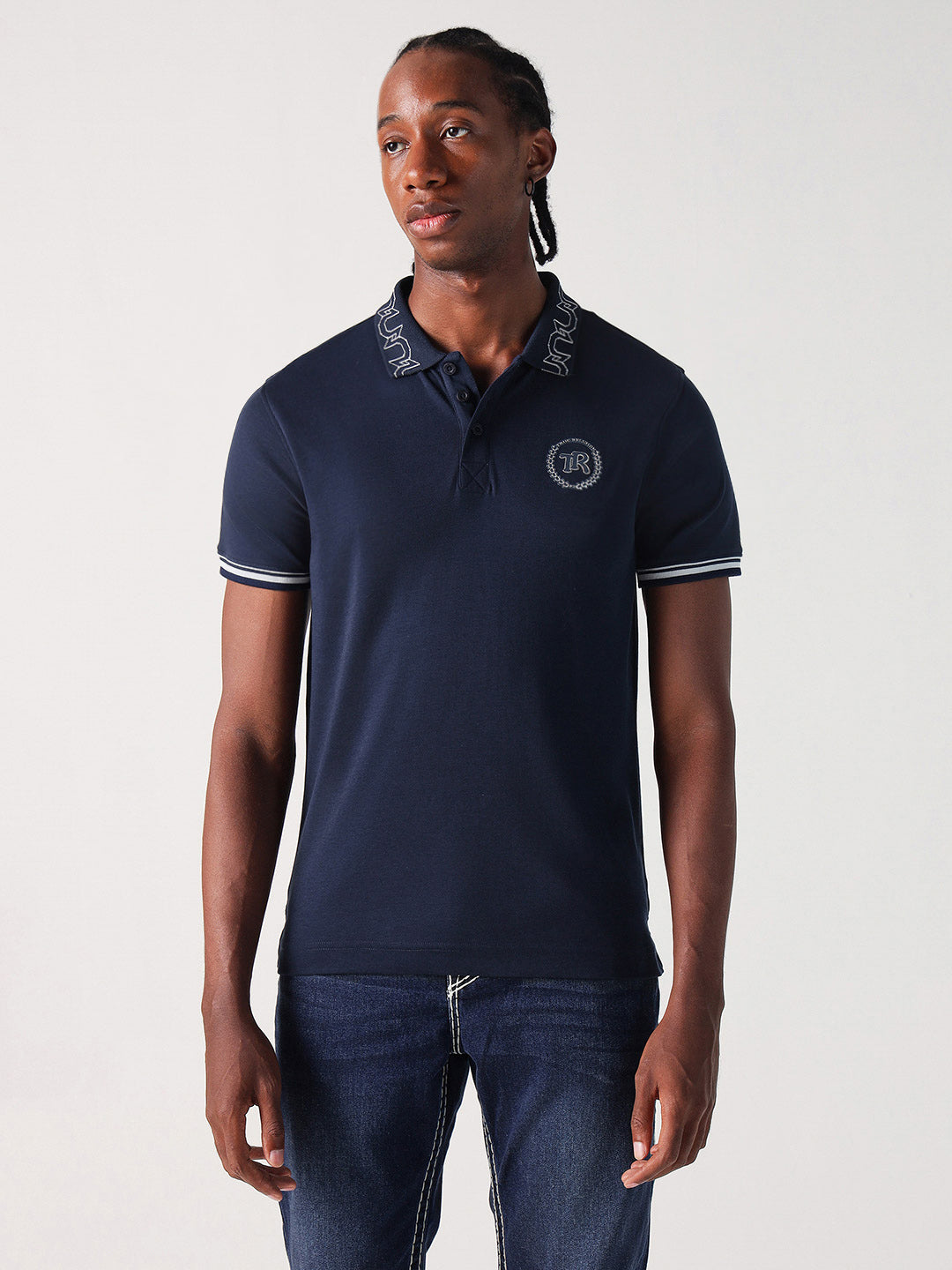 True Religion Men Blue Solid Polo Tshirt