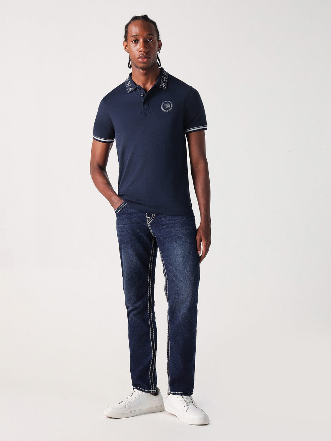Shop True Religion Men Blue Solid Polo Tshirt Online – Iconic India