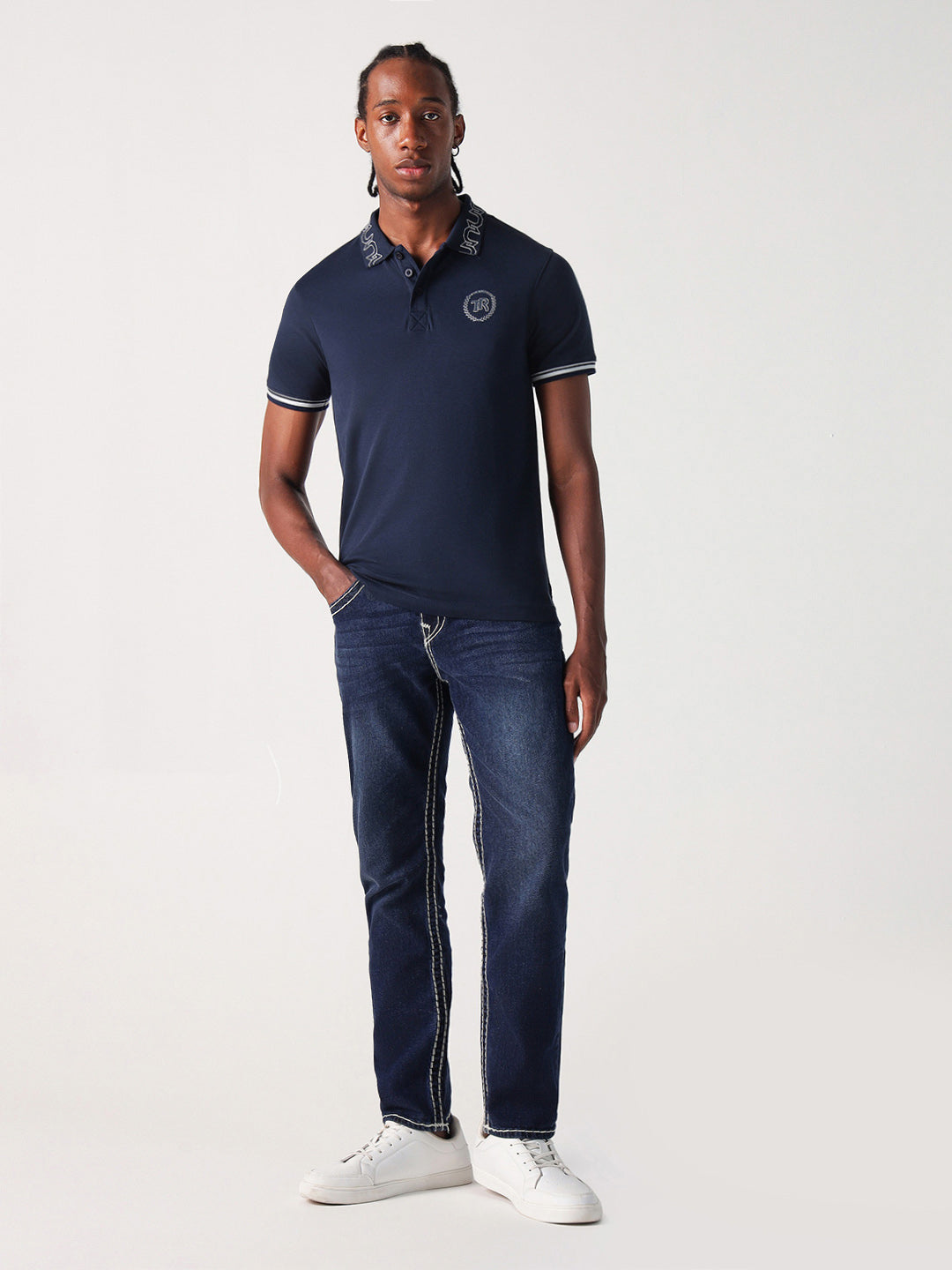True Religion Men Blue Solid Polo Tshirt