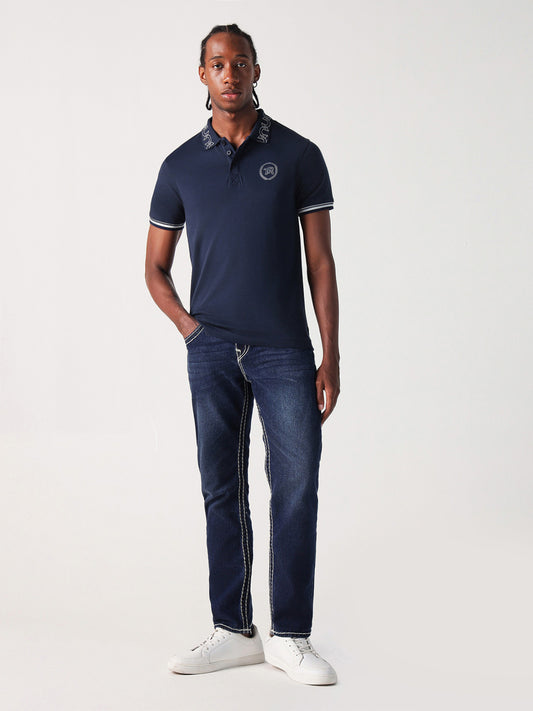 True Religion Men Blue Solid Polo Tshirt