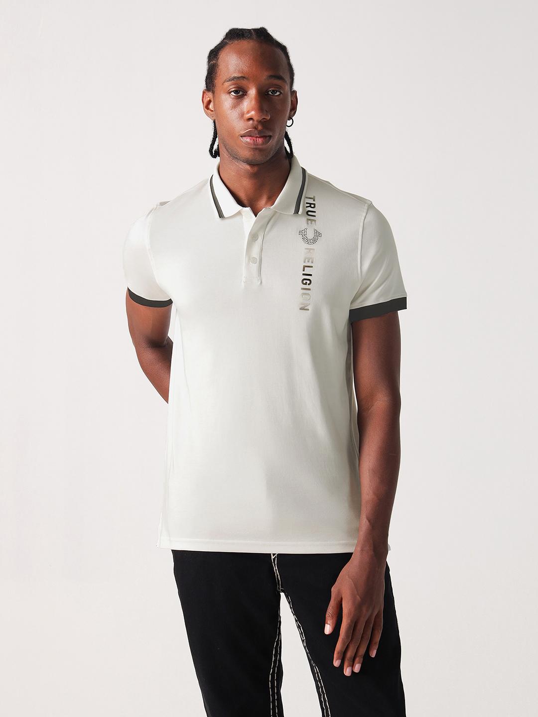 True Religion Men White Solid Polo Tshirt