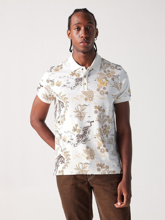 True Religion Men Cream Graphic Polo Tshirt