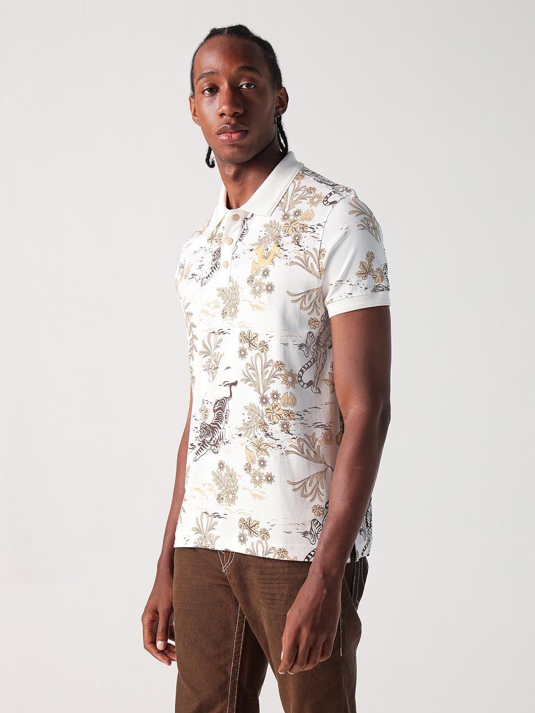 True Religion Men Cream Graphic Polo Tshirt