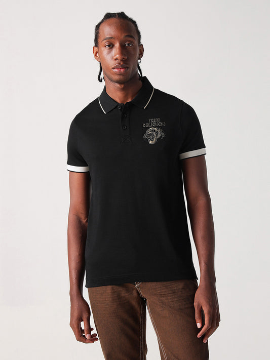 True Religion Men Black Solid Polo Tshirt