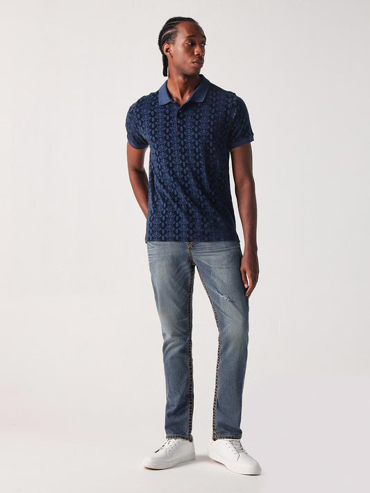 True Religion Men Blue Printed Polo Tshirt