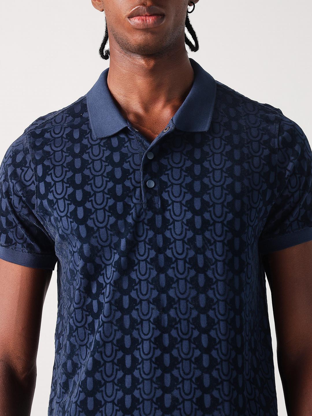 True Religion Men Blue Printed Polo Tshirt