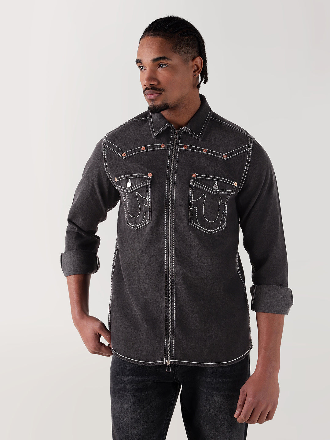 TRUE RELIGION Men Black Regular Fit Shirt