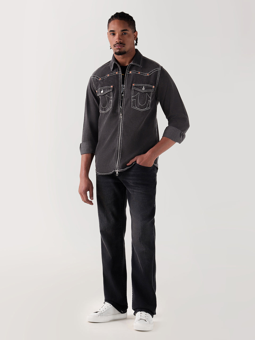 TRUE RELIGION Men Black Regular Fit Shirt