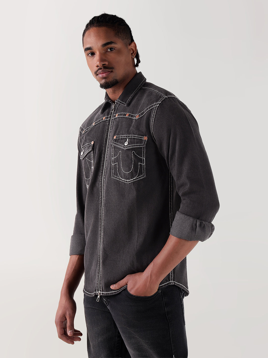 TRUE RELIGION Men Black Regular Fit Shirt