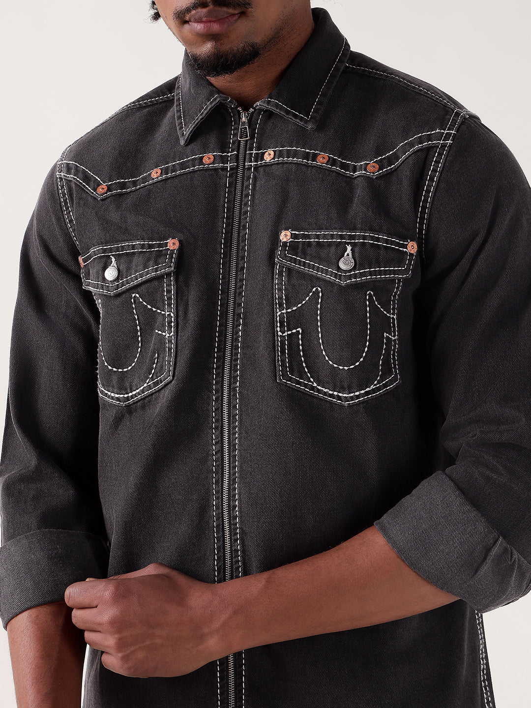 TRUE RELIGION Men Black Regular Fit Shirt