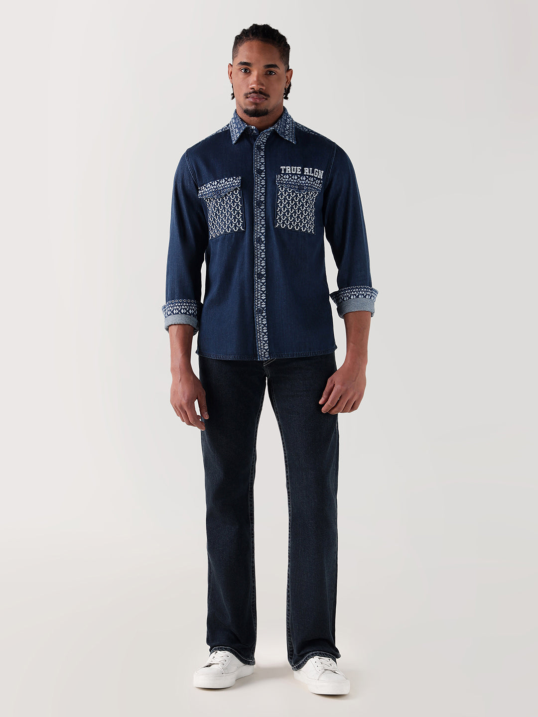 TRUE RELIGION Men Navy Blue Regular Fit Shirt