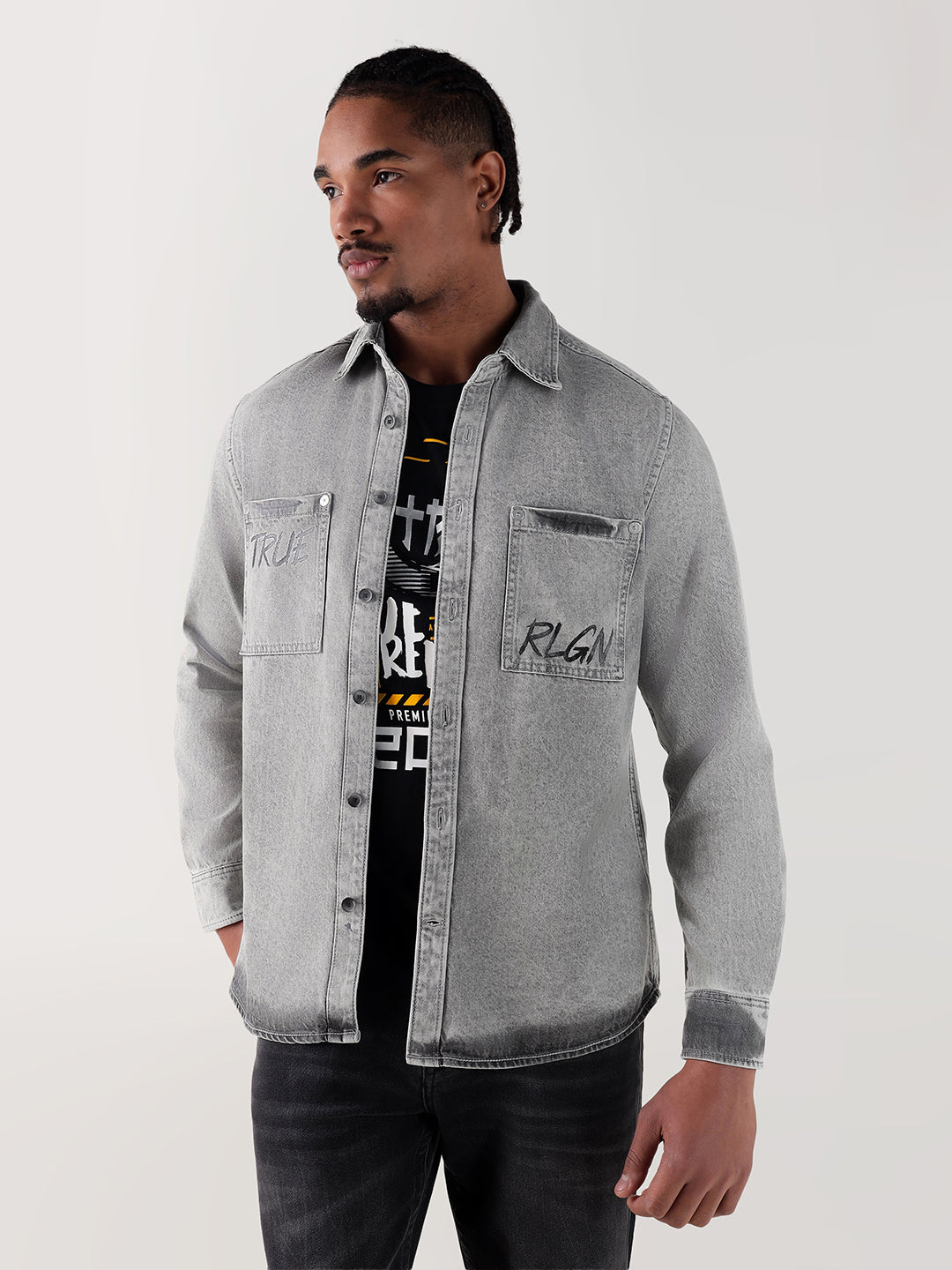 TRUE RELIGION Men Grey Regular Fit Shirt