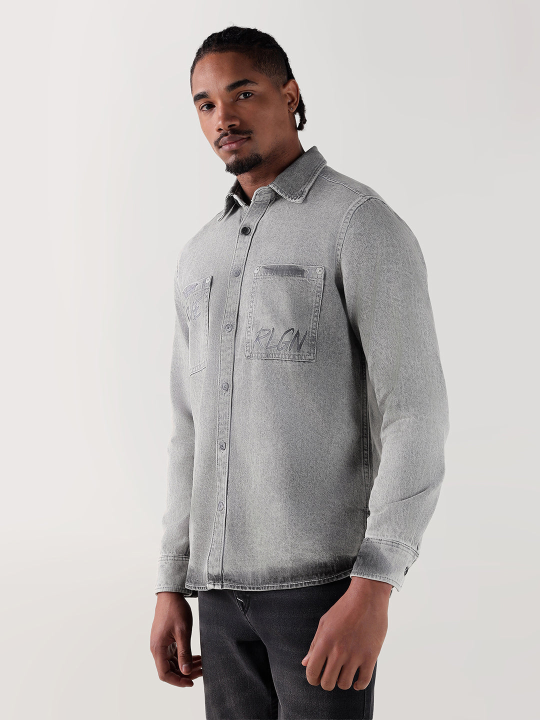 TRUE RELIGION Men Grey Regular Fit Shirt