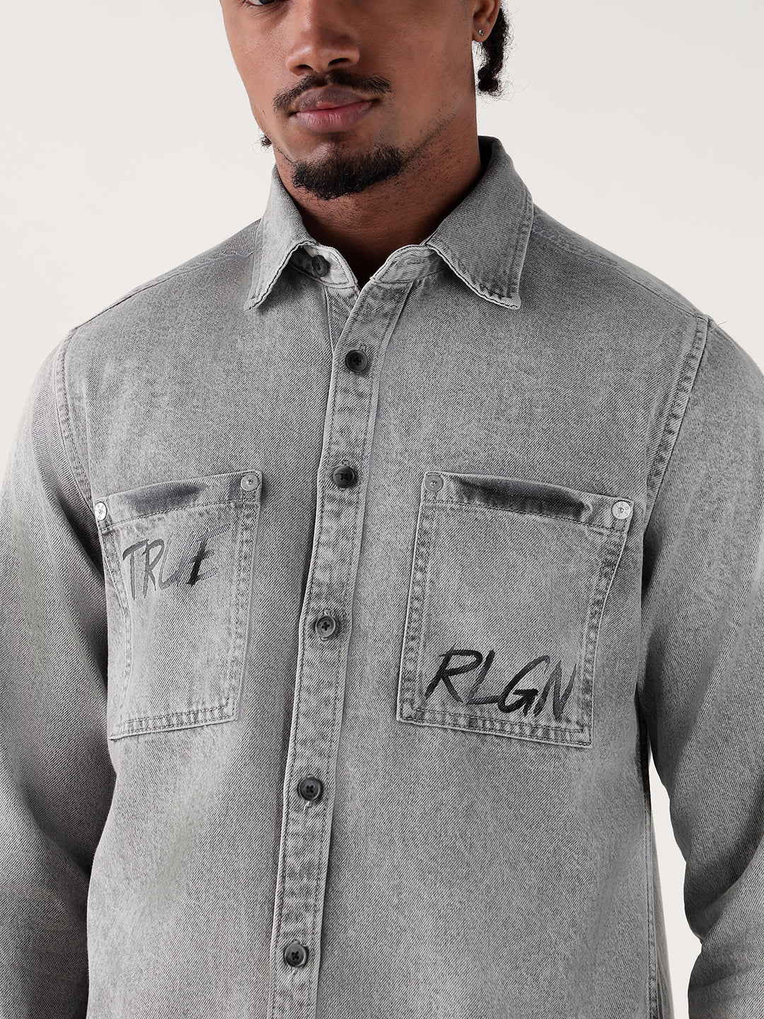 TRUE RELIGION Men Grey Regular Fit Shirt