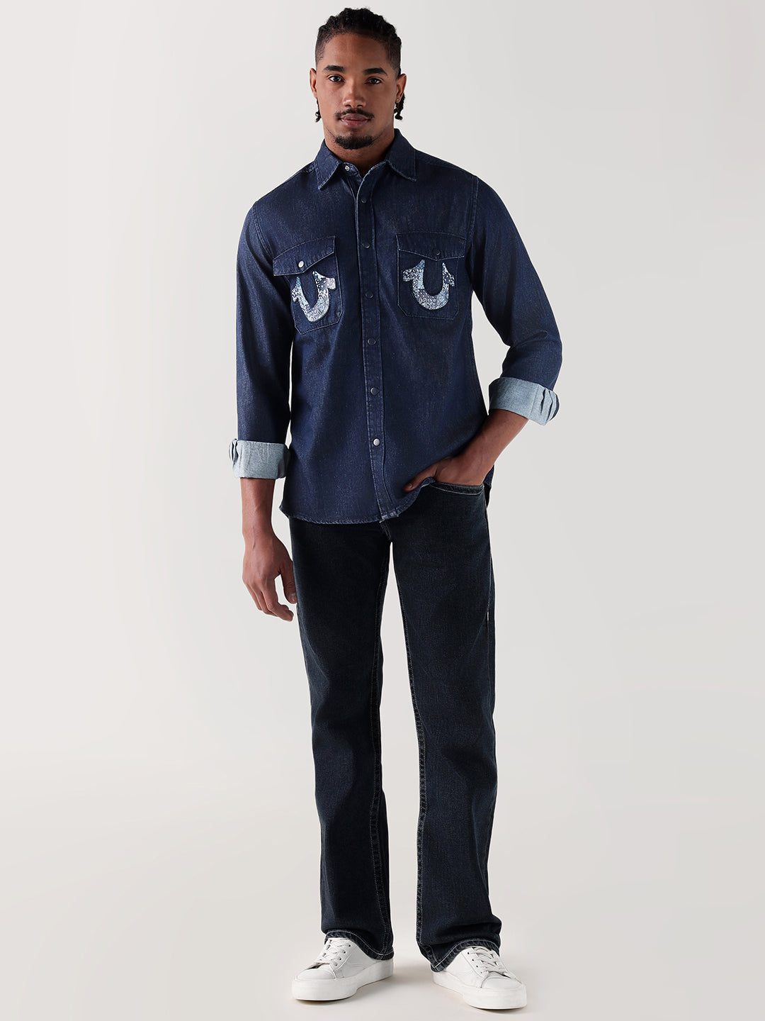 TRUE RELIGION Men Navy Blue Regular Fit Shirt