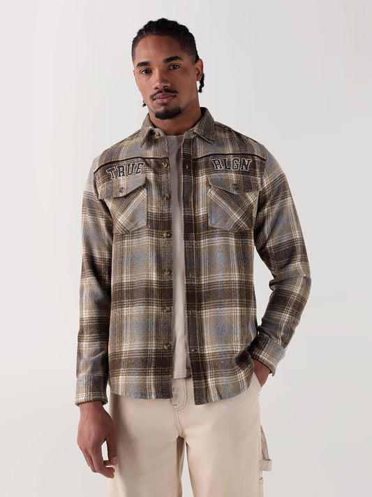 TRUE RELIGION Men Brown Checks Regular Fit Shirt