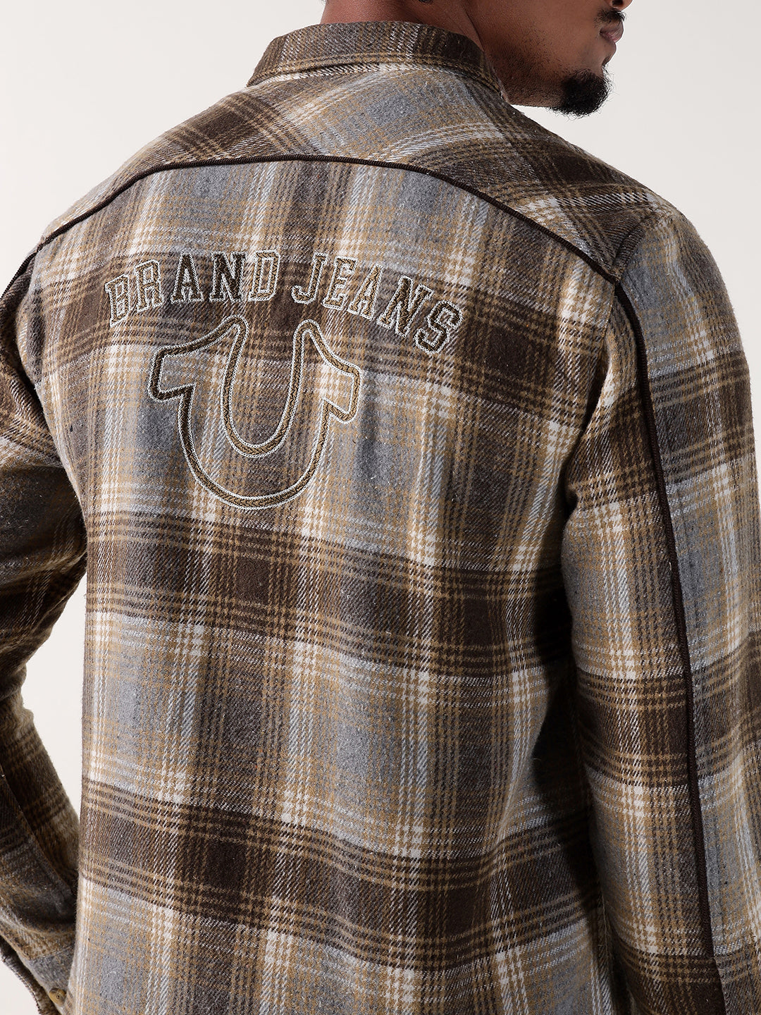 TRUE RELIGION Men Brown Checks Regular Fit Shirt