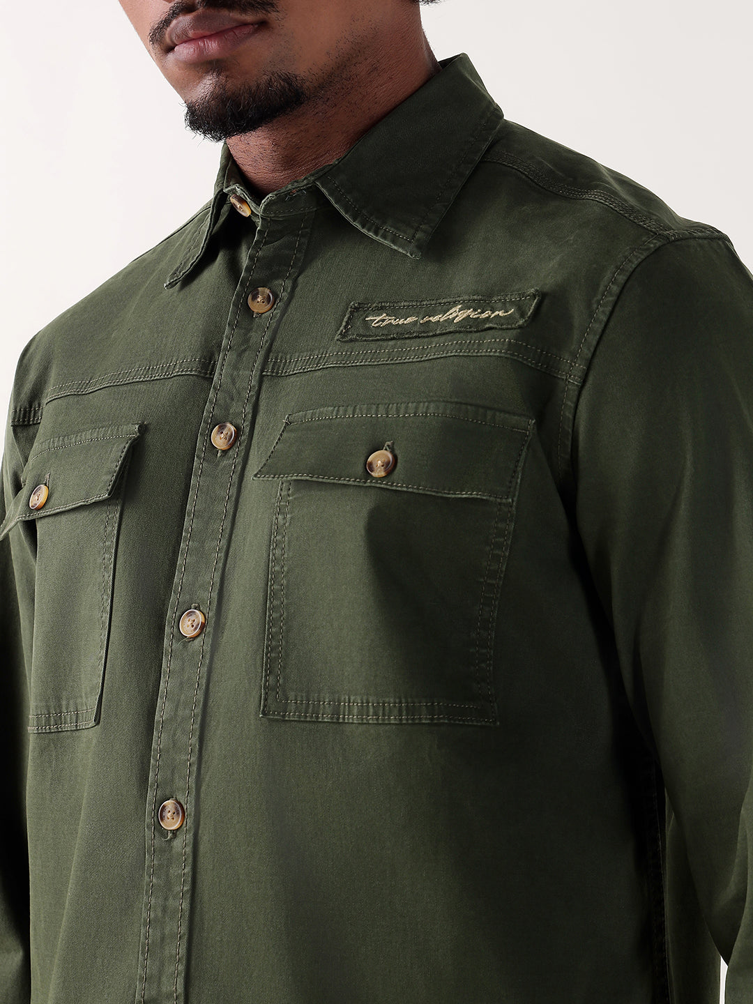 TRUE RELIGION Men Green Regular Fit Shirt