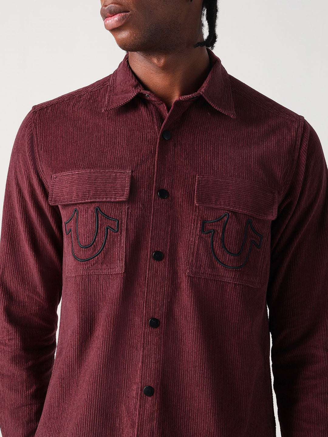 True Religion Men Red Solid Collar Shirt