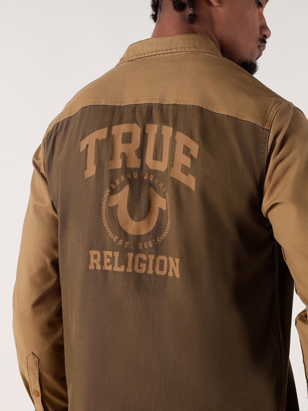 TRUE RELIGION Men Brown Color Blocked Regular Fit Shirt