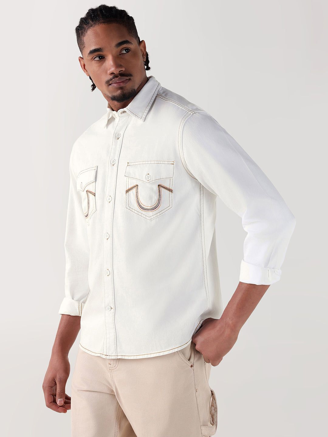 TRUE RELIGION Men White Regular Fit Shirt