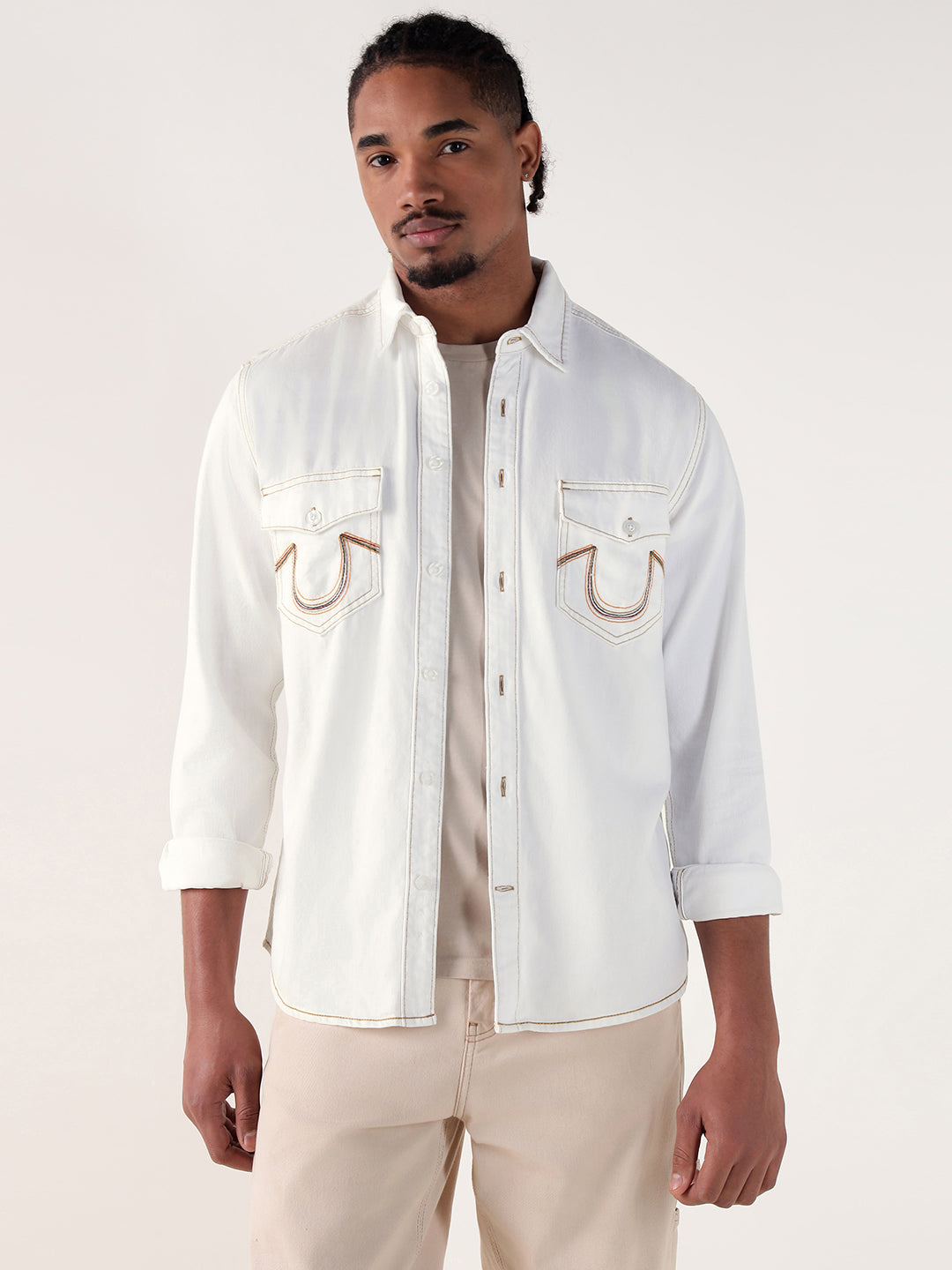 TRUE RELIGION Men White Regular Fit Shirt