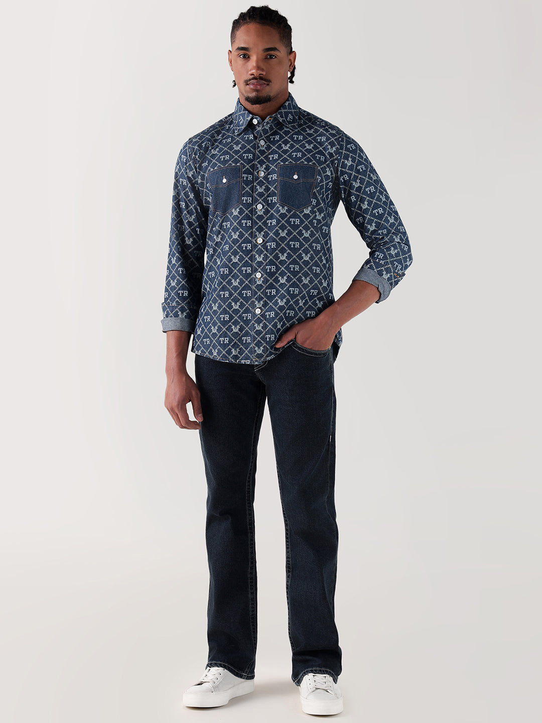 TRUE RELIGION Men Blue Printed Regular Fit Shirt