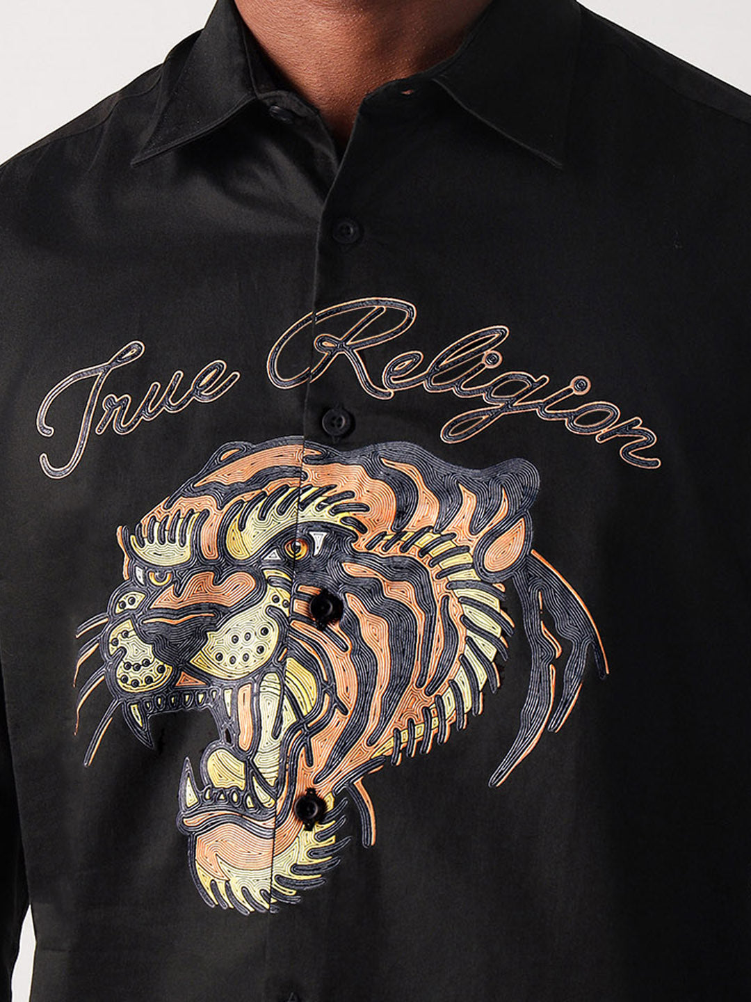 True Religion Men Black Solid Collar Shirt