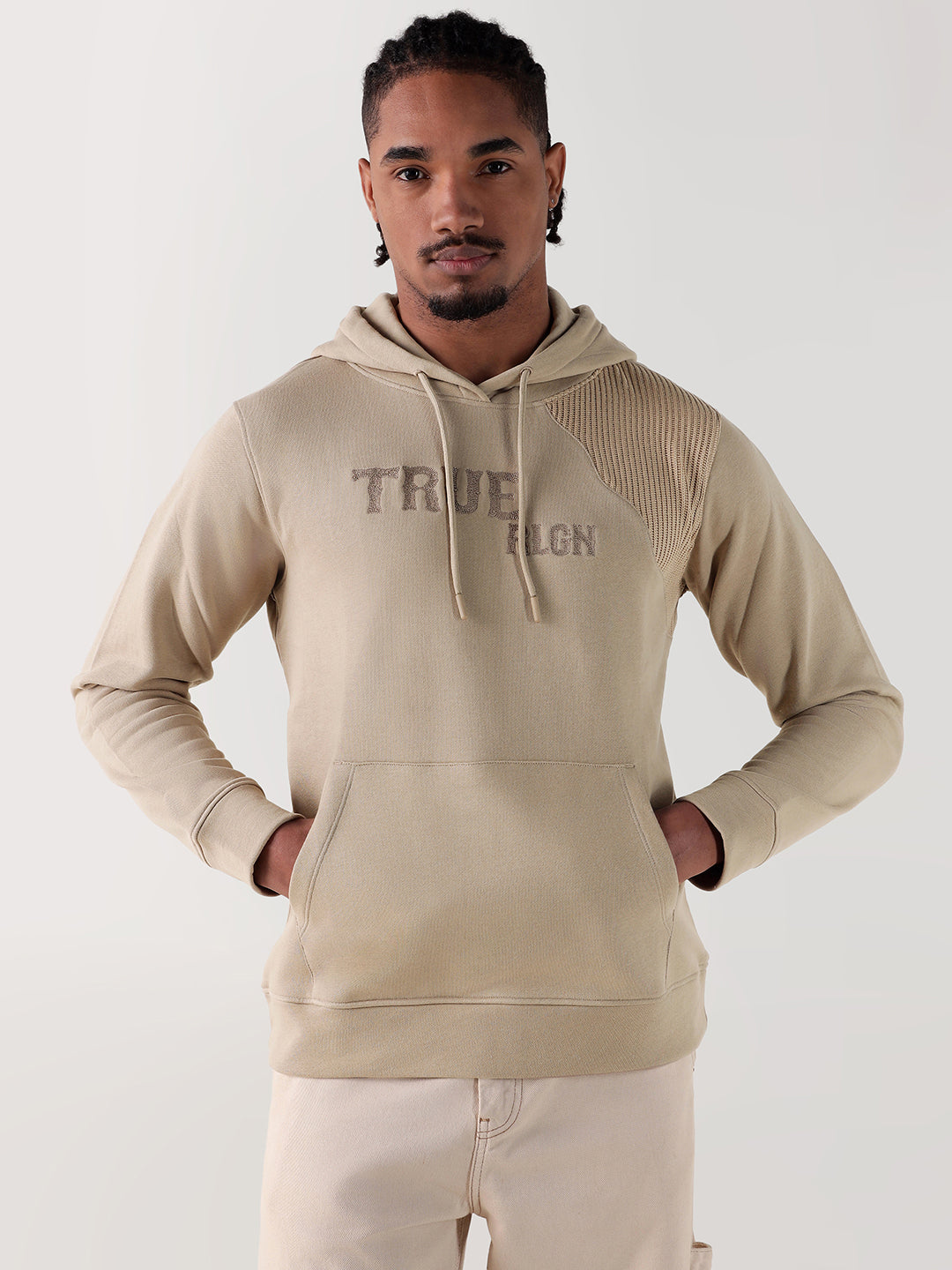 TRUE RELIGION Men Beige Embroiderery Regular Fit Hoodie