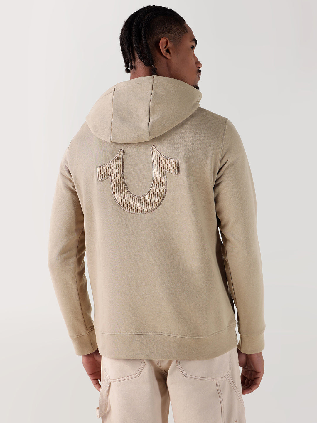TRUE RELIGION Men Beige Embroiderery Regular Fit Hoodie