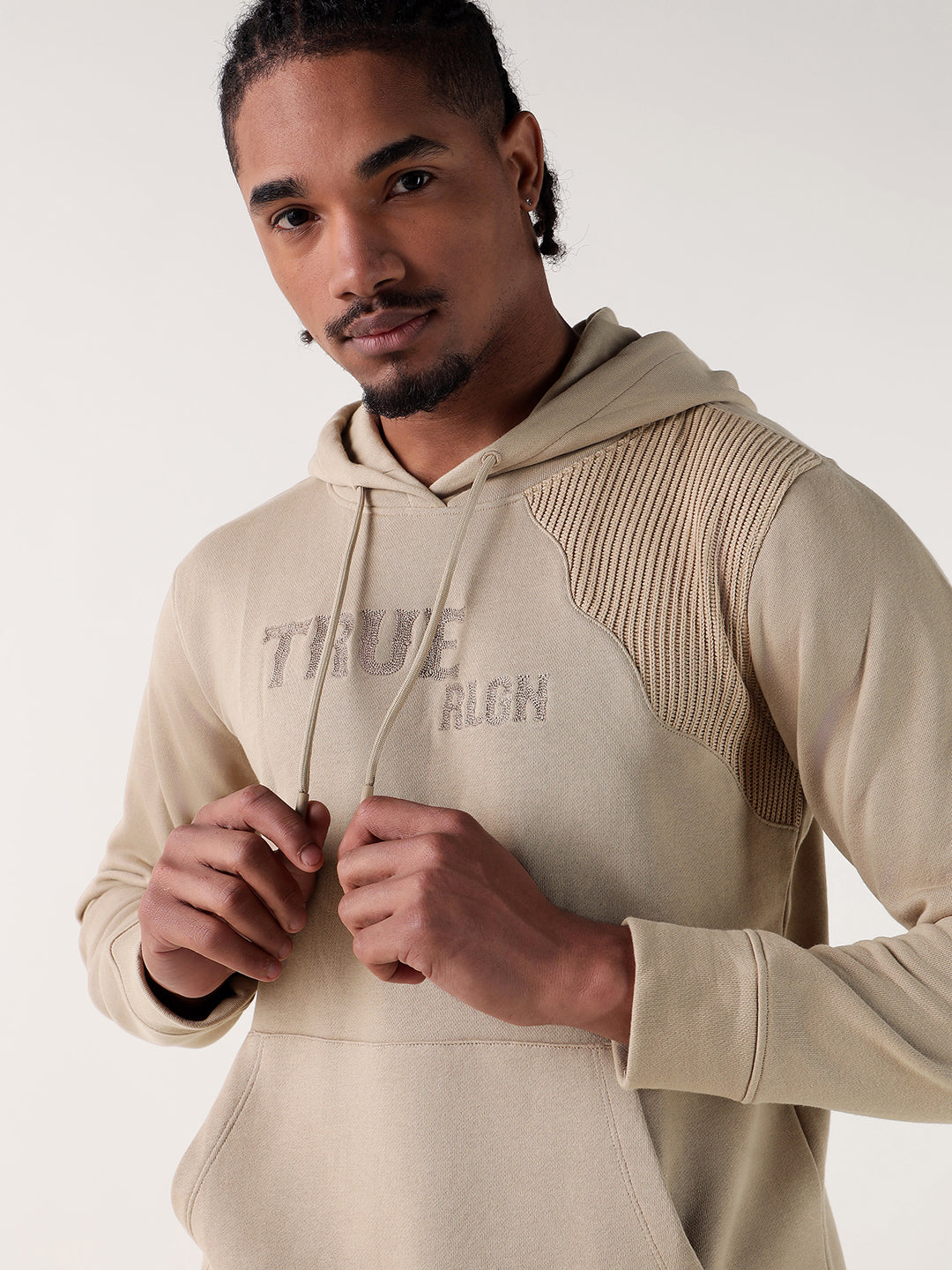 TRUE RELIGION Men Beige Embroiderery Regular Fit Hoodie