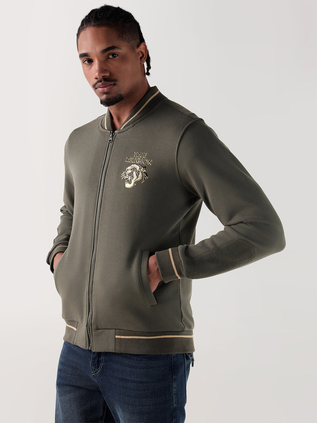 TRUE RELIGION Men Green Logo Regular Fit Sweatshirt