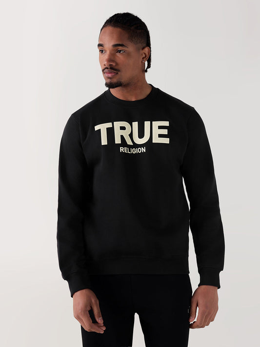 TRUE RELIGION Men Black Logo Round Neck Regular Fit Sweatshirt