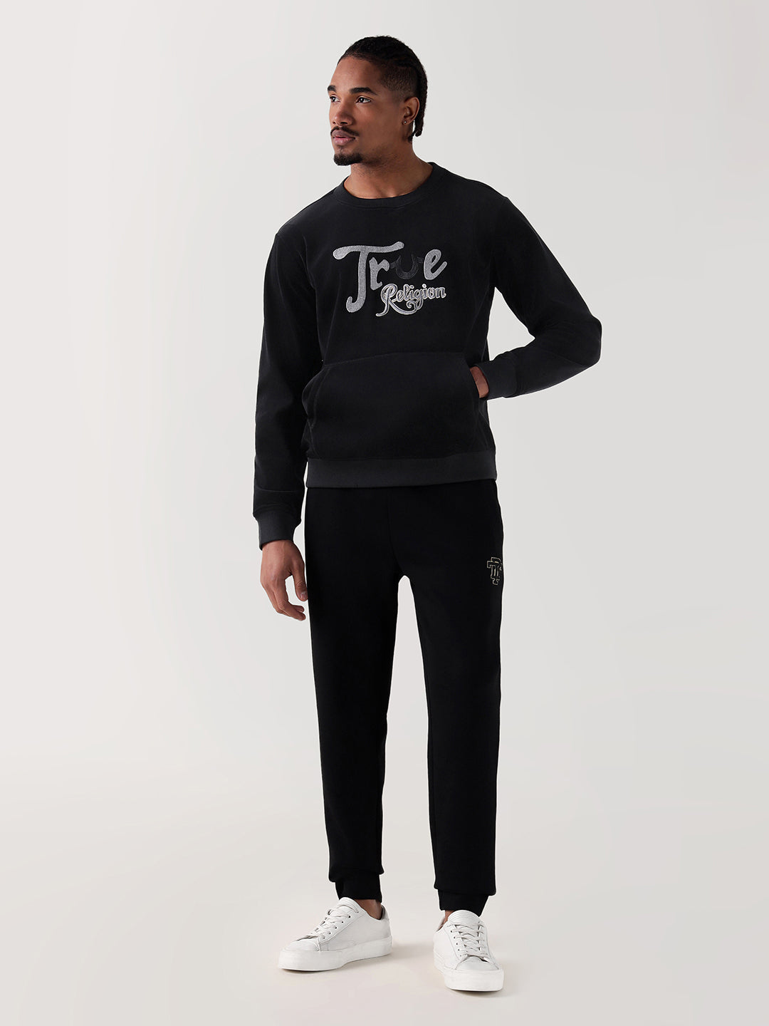 TRUE RELIGION Men Black Logo Round Neck Regular Fit Sweatshirt