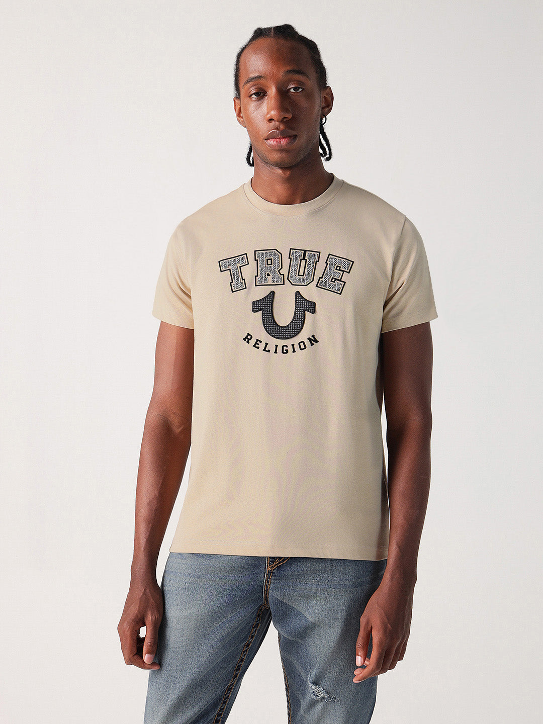 True Religion Men Beige Graphic Round Neck Tshirt