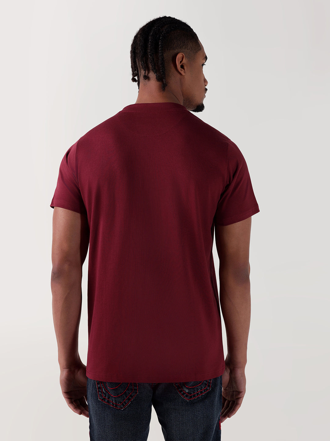 TRUE RELIGION Men Maroon Logo Round Neck Regular Fit T Shirt
