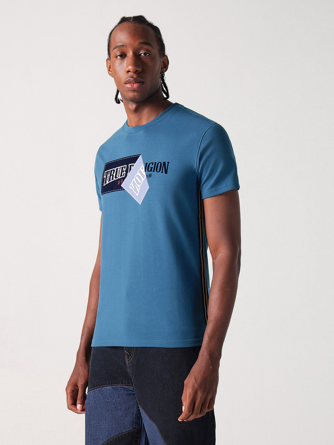 True Religion Men Blue Graphic Round Neck Tshirt