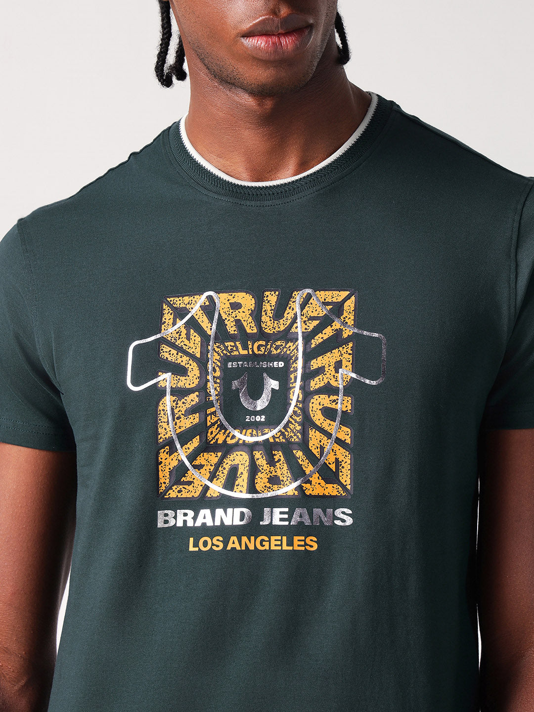 True Religion Men Green Solid Round Neck Tshirt