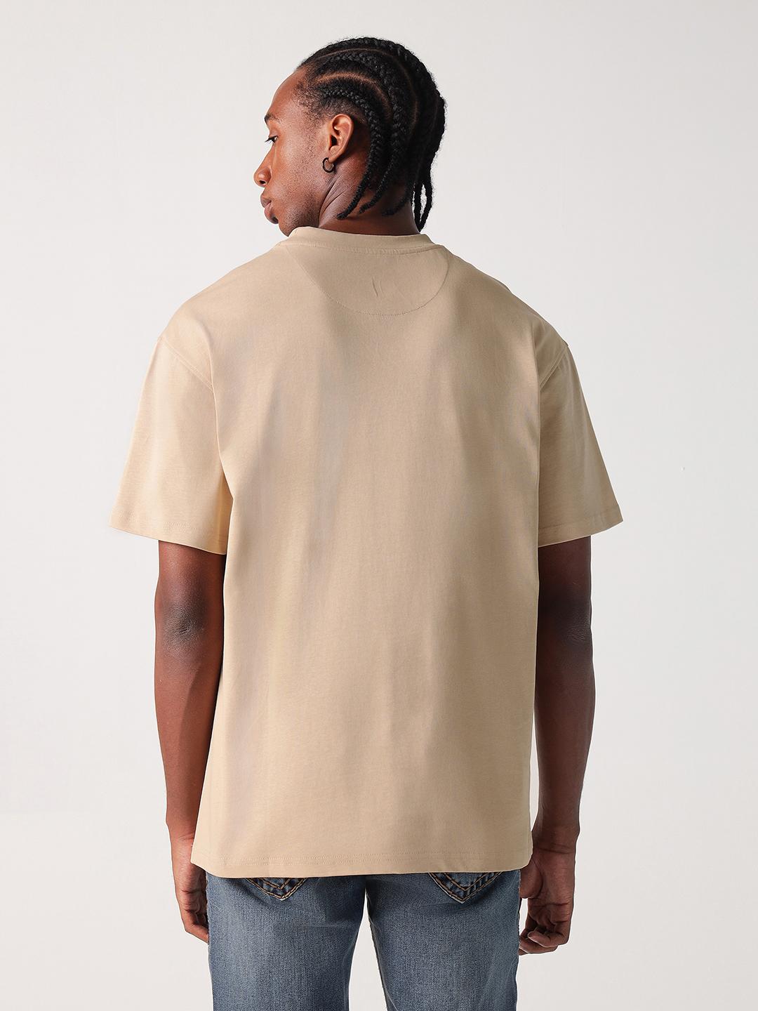 True Religion Men Beige Graphic Round Neck Boxy Fit Tshirt