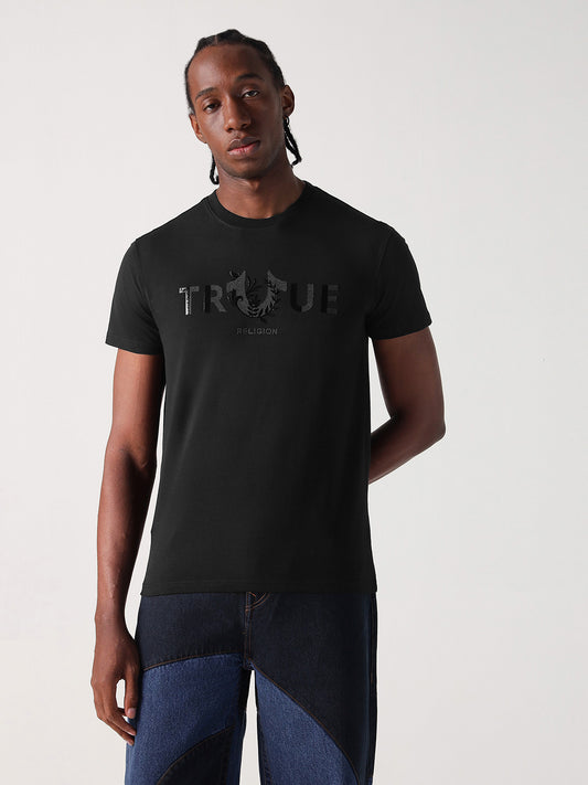 True Religion Men Black Solid Round Neck Tshirt