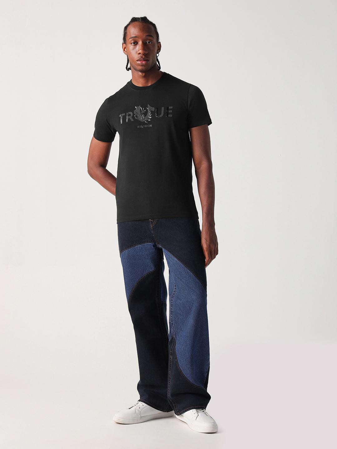 True Religion Men Black Solid Round Neck Tshirt