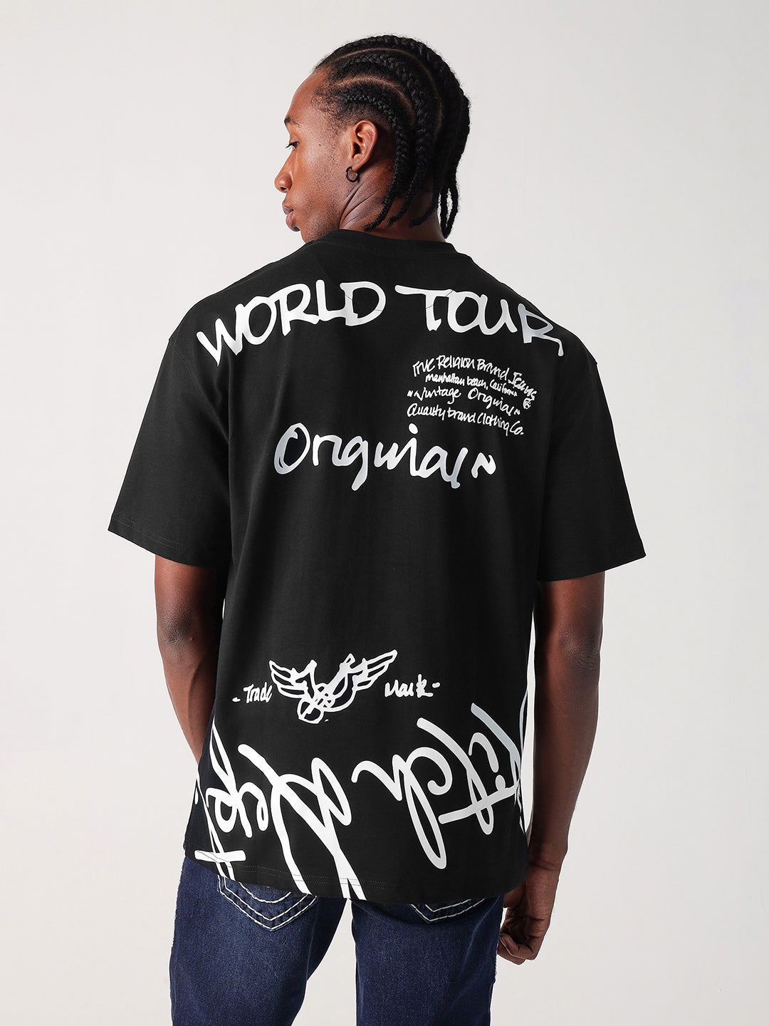 Shop True Religion Men Black Solid Round Neck Boxy Fit Tshirt