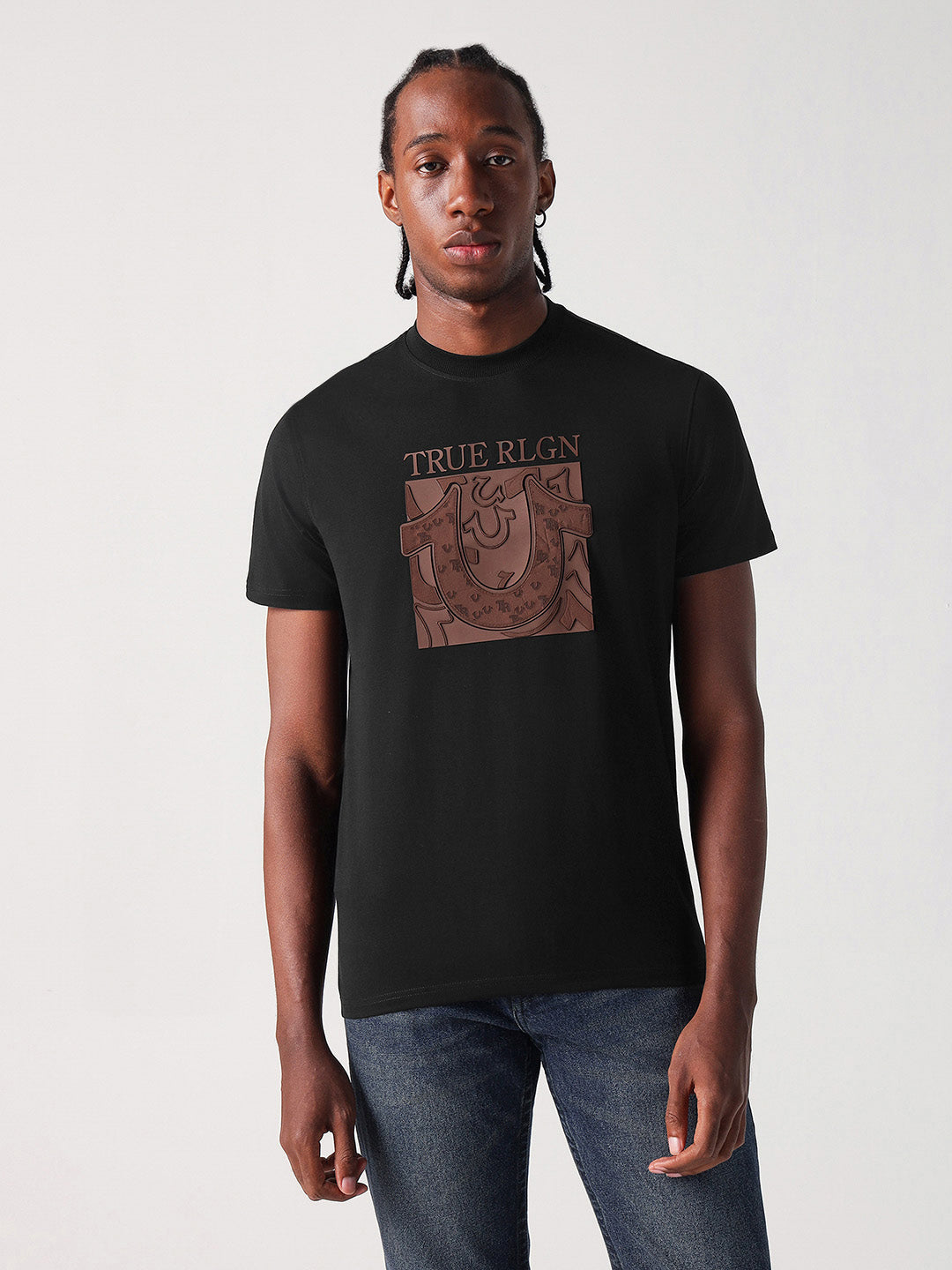True Religion Men Black Solid Round Neck Tshirt