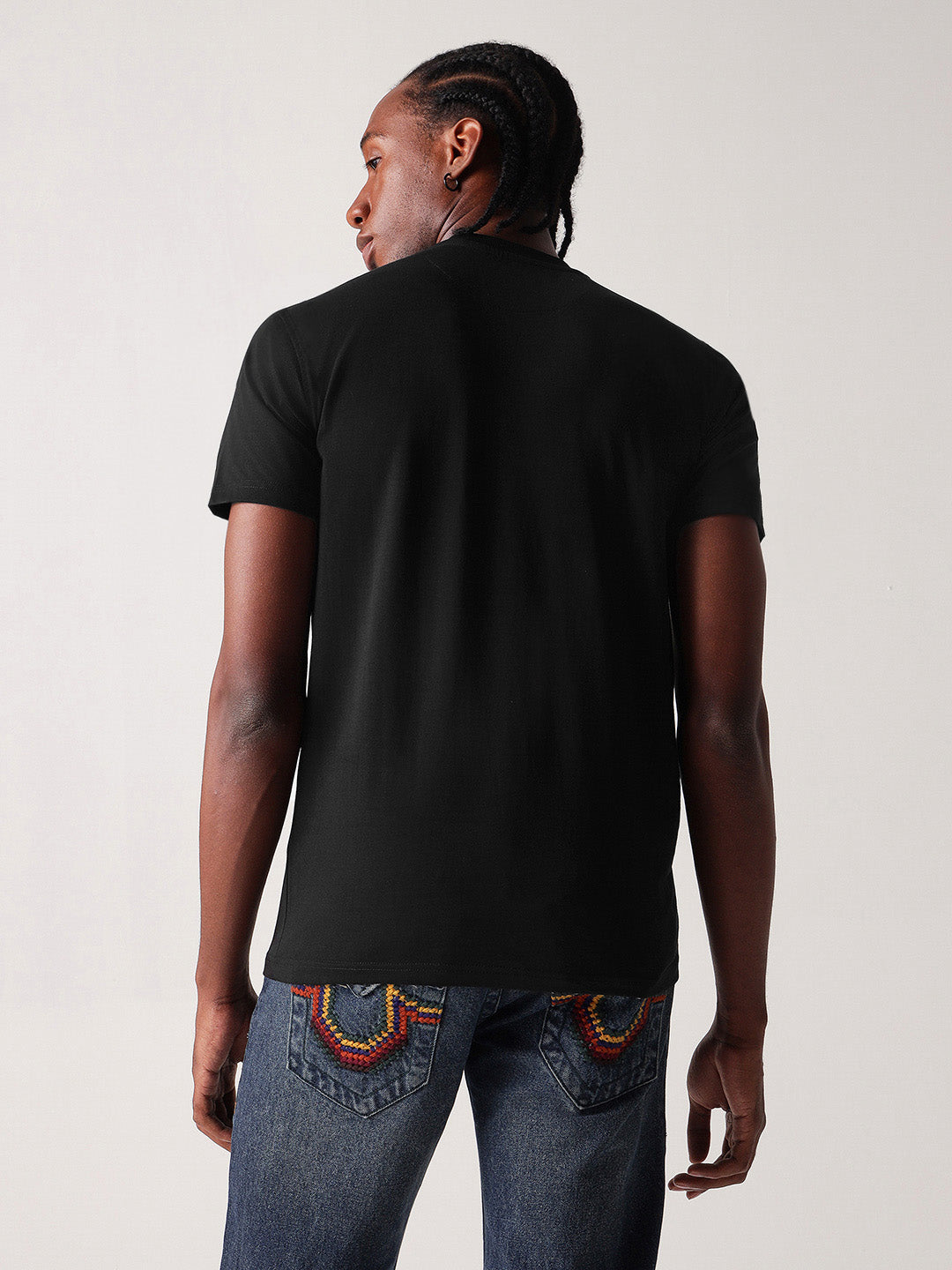 True Religion Men Black Solid Round Neck Tshirt