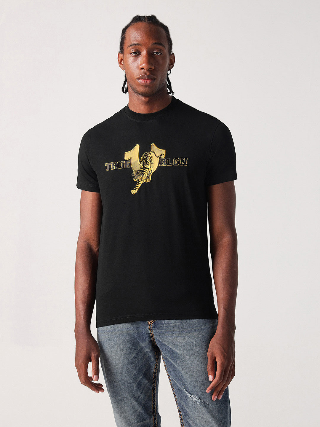 True Religion Men Black Solid Round Neck Tshirt
